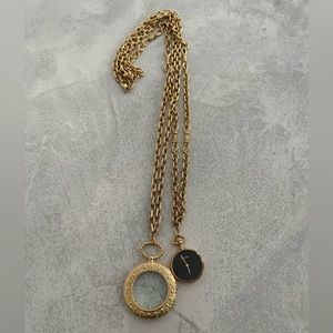 Carolee double gold plated necklace with watch face on one chain. See photos